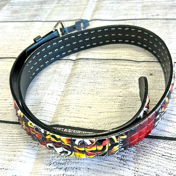 Accessories - Genuine Italian Design Leather Belt Unisex • Tiger Tiles • Sz L • NEW!!